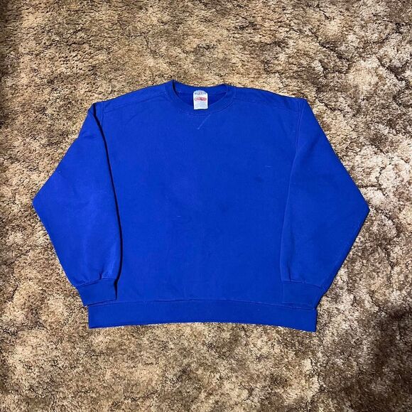 Vintage Jerzees Premium Fit Blank Crewneck Sweatshirt Blue Large - Picture 1 of 4